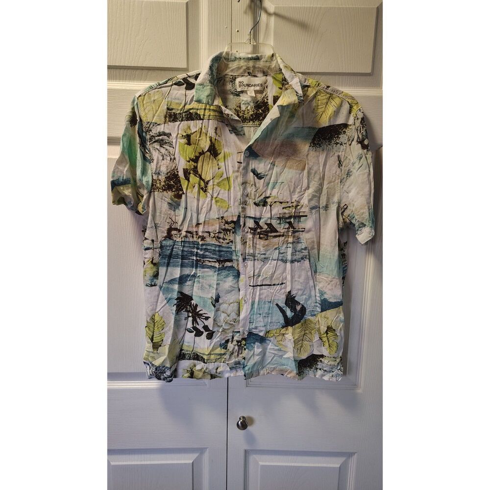 No Boundaries Men's Hawaiian Shirt Beach Scenic Tropical Print Button Up Medium